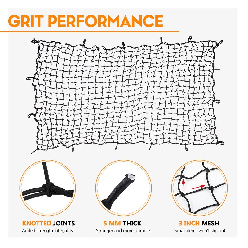 BUNKER INDUST 7' x 5' Heavy Duty Bungee Cord Cargo Net Stretches to 14' x 10'-Latex Truck Bed Mesh with 12Pcs Free Adjustable Hooks for Secure Carrying on Roof Luggage Rack,Cargo Carrier and Pickup Truck Bed - Image 3